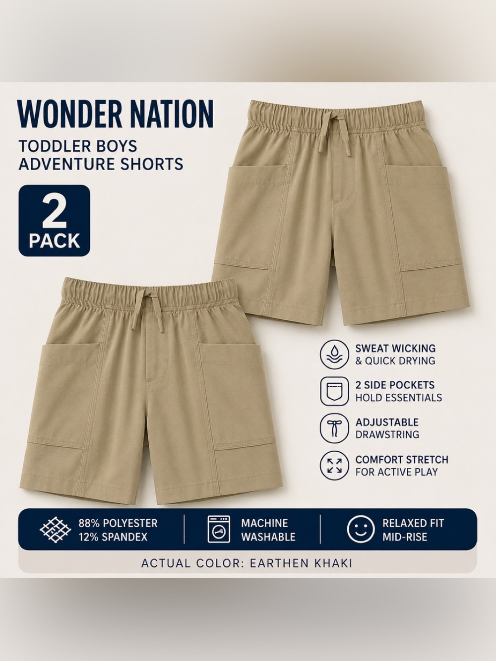 Wonder Nation Toddler Boys Adventure Shorts 2pk. 4T NWT